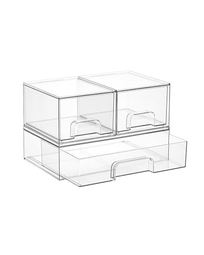 Vtopmart Clear Stackable Storage Drawers Set of 5, Plastic Organizer Bins - style: 2 Small+1 Wide