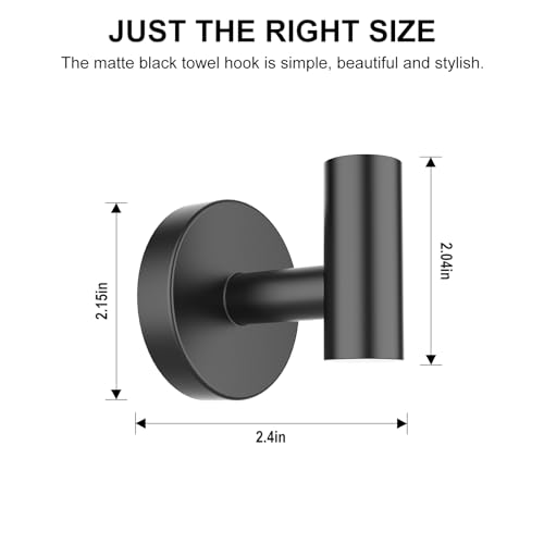 SetSail Towel Hooks for Bathrooms 4 Packs Screw-in Matte Black Bathroom Towel Hook Wall Mounted Stainless Steel Shower Towel Hooks for Coat Hanging, Drill Hole - color: Matte Black