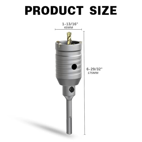 1-13/16" Concrete Hole Saw,45mm Masonry Hole Saw, with 110mm SDS Plus Shank Connecting Rod for Concrete Brick Cement Stone Wall Drilling Home Improvement - size: （1-13/16" 45mm）