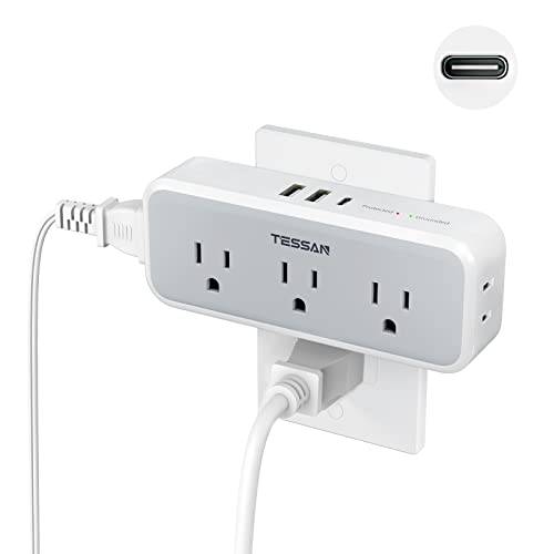 TESSAN Multi Plug Outlet Extender, USB C Wall Charger, Surge Protector,Grey - color: Gray, size: 5 Outlets (USB-C)