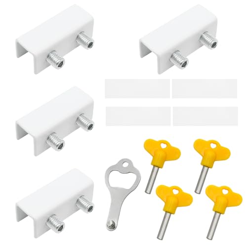 4 Sets Sliding Window Locks, Sliding Door Lock with Keys, White - color: White