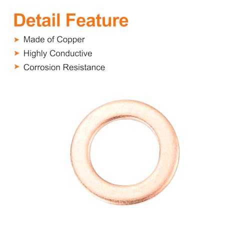 MECCANIXITY 52 Pcs Flat Copper Washers, 10x16x1mm Copper Upgraded Flat Metric Sealing Crush Ring Washers for Hydraulic Fittings Screw Bolt Nut Electronic Repair - size: 10x16x1mm