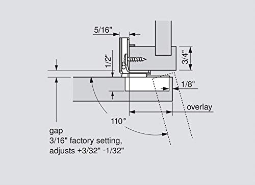 Blum 39C355B.24 Compact BLUMOTION 39C Hinge, Soft-Close, 110 Degree, 1-1/2 Overlay, Screw-on with Set of Screws (2)