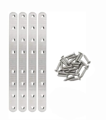 4 Pack Flat Mending Plate for Wood, Stainless Steel Straight Brackets Flat Repair Fixing Wood Brace Joining Plates Connector with Fixing Screws (4, One line shape12in) - size: One Line Shape 12 in