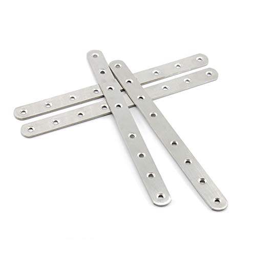 4 Pack Flat Mending Plate for Wood,ULIFESTAR Stainless Steel Straight Brackets 250mm / 10" Length 8 Screw Hole Flat Repair Fixing Wood Brace Joining Plates Connector with Fixing Screws - size: ['250x20x3mm']