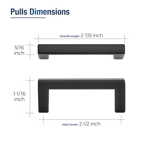 JOY DECOR Matte Black Cabinet Pulls Slim Square Handles 2-1/2 Inch, 10 Pack - size: 2-1/2 Inch Hole Center