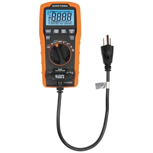 Klein Tools ET270 Auto-Ranging Digital Multi-Tester, AC/DC, Resistance, Continuity, GFCI Receptacle Tester with Test Leads and Receptacle Cord - size: GFCI Receptacle Tester