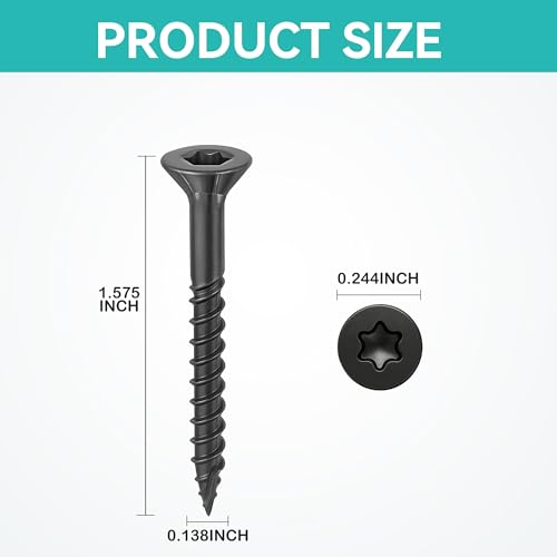 Wood Screws Black #6 × 1-1/2 inch Torx Star Drive Deck Screws Flat Head M3.5 × 40 Countersunk T10 Self Tapping Thread Cut 100pcs Carbon Steel Galvanized Very Small Size Screw(100PCS/Small Box Black) - color: Black, size: #6×1-1/2