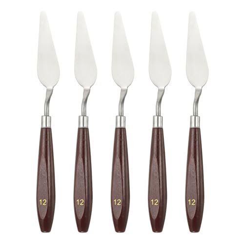 HARFINGTON 5pcs Palette Knife Painting Tool 2.83 x 0.91 Stainless Steel Art Spatula Pallet Knives Scrapers Tools with Beech Wood Handle for Acrylic Oil Canvas Mixing Spreading, Red/Silver - size: 2.83" x 0.91"