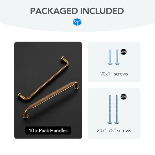 HOME EDIT Antique Brass Solid Cabinet Handles & Pulls 6-1/4 Inch 10 Pack - color: Antique Brass, size: 6-1/4 inches Hole Center