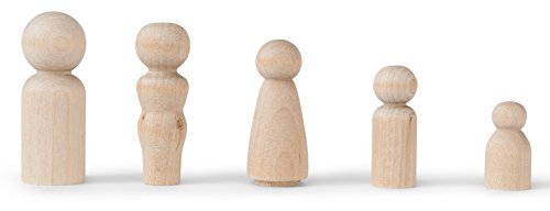 Natural Unfinished Wooden Peg Doll Bodies, Quality People Shapes, Great for Arts and Crafts, Birch and Maple Wood Turnings, Artist Set of 40 in 5 Different Shapes and Sizes - size: 40 People In 5 Different Shapes