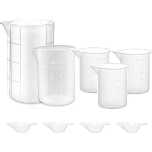 Gartful 9PCS Silicone Mixing Cups Set, Resin Casting Tool Kit, DIY Craft Set for Epoxy, 1pcs 700ml Oversize Measuring Cup, 1pcs 250ml Large and 3pcs 100ml Reusable Measurements Cups, 4pcs Mixing Cups - size: Large-700ml*1+250ml*1+100ml*3+mini size*4