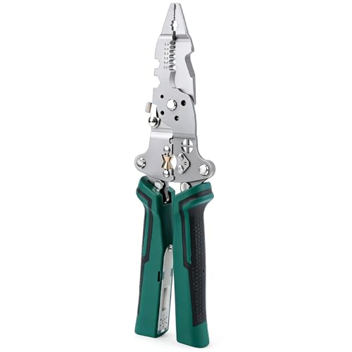 14 in 1 Folding Wire Stripping Pliers with Voltage Tester (Green)