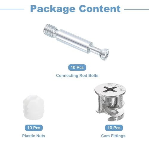 uxcell 10Set 15x14mm Furniture Cam Lock Fitting with 5.8x35mm Dowel Fasteners, 3-in-1 Metal Furniture Board Connecting Screws Bolts Assortment Kit for Cabinets Chairs Drawer - size: 5.8 x 35mm