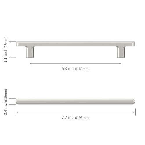 Asidrama 10 Pack 6.3 Inch(160mm) Brushed Satin Nickel Kitchen Cabinet Handles, Cabinet Pulls Kitchen Cabinet Hardware for Cupboard Drawer Pulls - color: Brushed Satin Nickel, size: 6.3" Hole Center, style: 10 Pack