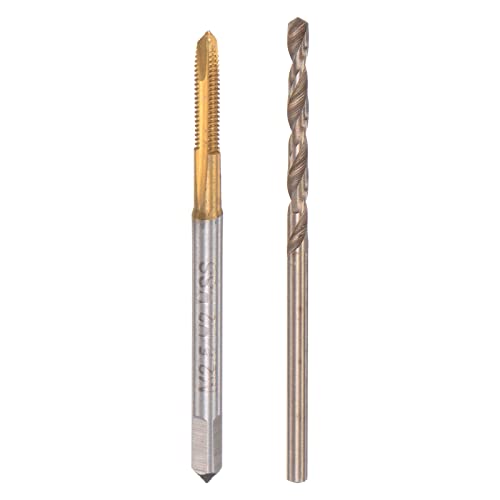 uxcell M2.5 x 0.45 Spiral Point Thread Tap 2.1mm Drill Bit Set, Metric Titanium Plated Cobalt High Speed Steel Machine Screw Thread Tap Threading Tool - size: M2.5 x 0.45 + 2.1mm