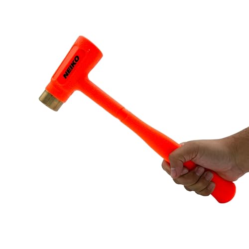 NEIKO 02871A Dead Blow Hammer With Brass Cap, 1.5 Pounds, Neon Orange Deadblow Hammers, Mallet, Spark and Rebound Resistant, Unibody Molded, Soft Blow Rubber, Non Slip Grip, Steel Shot and Core - size: 1.5 Pound, style: Brass Cap Dead Blow