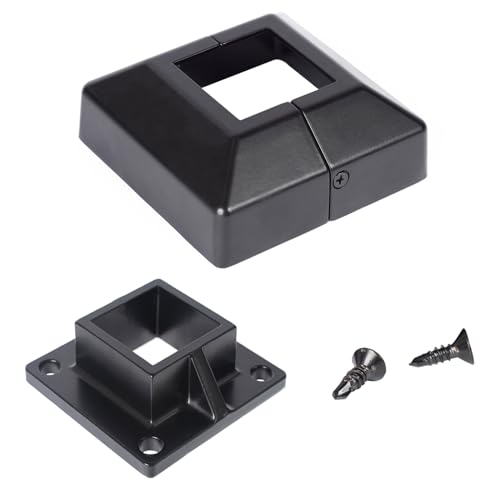 2" Square Premium Base Flange and Covers Set for Home Improvement and Tools, Aluminum,Black - size: 2" post flange + cover