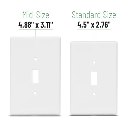 Bates- Light Switch Plates, 10 Pack, 4.88" x 3.11", Mid- Size White - color: White, size: 10 Pack, Mid-Size