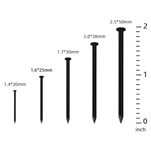 200 PCS Round Head Nails, 1-1/2 Inches Hardware Nail, Nails for Hanging Pictures, Wood Nails, Black Nails, Household Nails - color: Black, size: 1-1/2 in