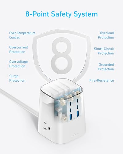 Anker Desktop Charger, 9-in-1 Power Strip with 300J Surge Protector, 100W - color: White