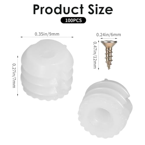 InnoHHustle 100 Sets Plastic Dowel Inserts and Mounting Screws, White