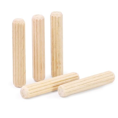 1/4" x 1-1/4" Wooden Dowel Pins, FoDau770 Fluted Wood Dowel Rods, Natural Beech Wood Dowel Pegs for Crafts, Woodworking, DIY Furniture - 200 Pieces - size: 1/4" x 1-1/4"