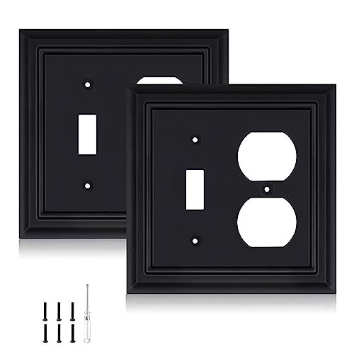 Matte Black Decorative Outlet Covers Wall Plates, Bamboo Fiber Light Switch Covers, Natural Material Electric Receptacle Switch Plate Outlet Cover of various styles (2 Gang Toggle/Duplex 2 Pack) - size: 2 Gang Toggle/Duplex 2 Pack