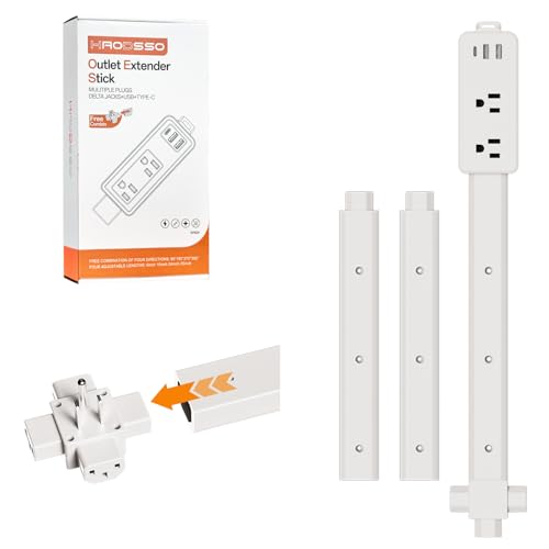 Outlet Extender Stick - Features 2 USB-A, USB-C and 2 AC Outlets, Adjustable Disassembly Extends 6"-35", 360° Access Hard-to-Reach Outlets, Wall Plug Power Socket Expander Nightstands, Sofa, Desks - color: Light White