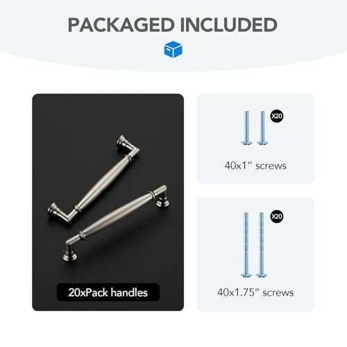 HOME EDIT Brushed Nickel Cabinet Handles 5 Inch Pulls 20 Pack - color: Brushed Nickel, size: 5 inches Hole Center