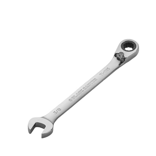 BLACK CANYON 3/8 Inch Ratchet Combination Wrench, 12-Point Box End & Hex Opening, Polished Steel Ratcheting Wrench with SAE & Metric Sizes - size: 3/8 Inch, style: Inch