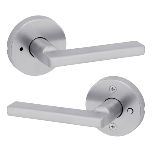 Kwikset Halifax Interior Privacy Door Handle with Lock, Round Lever for Bathroom and Bedroom, Satin Chrome Reversible Keyless Push Button Lock Door Lever, with Microban Protection - color: Satin Chrome, size: 1 Pack