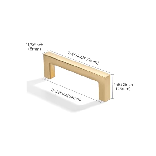 khtumeware 10 Pack 2-1/2 inch(64mm) Hole Center Brushed Gold Cabinet Pulls Solid Heavy-Duty Square Matte Gold Cabinet Handles Drawer Pulls Kitchen Cabinet Hardware Kitchen Handle - color: Brushed Gold, size: 2-1/2 inch(64mm) hole center