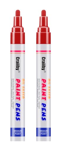 Red Paint Markers, 2 Pack Oil-Based Waterproof Quick Dry Permanent Paint Pen Set for Rocks Painting, Wood, Fabric, Plastic, Canvas, Glass, Mugs, Metal, Tire, Stone, DIY Craft - color: Red
