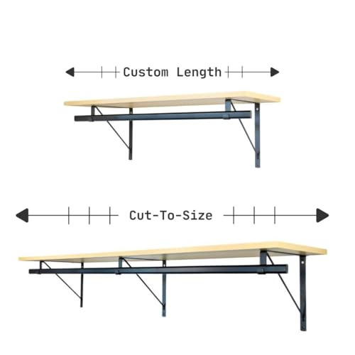 Custom Cut-to-Size Premium Wall-Mounted Shelf with Rod and Bracket Kit. 3/4" Thick Shelves, 14 inches deep. Customize the Length from 16" up to 72". - color: Maple - Black, size: 16 - 44