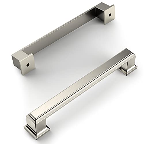 Amerdeco 6 Pack Brushed Satin Nickel Cabinet Pulls 5" - color: Brushed Satin Nickel, size: 5" hole center, style: 6 Pack