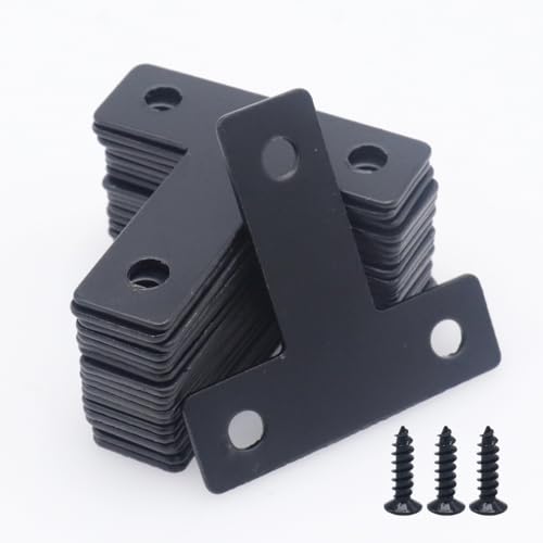 20-Pack Steel T-Shape Mending Plate Corner Brace 1.57 Inch for Wood - size: T Black 40x40 mm