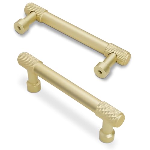 10 Pack 3-3/4 Inch(96mm) Brushed Brass Kitchen Cabinet Handles Knurled Cabinet Pulls Gold Drawer Pulls Cabinet Hardware Kitchen Handles Drawer Pulls Dresser Handles - color: Brushed Brass, size: 3-3/4" Hole Center