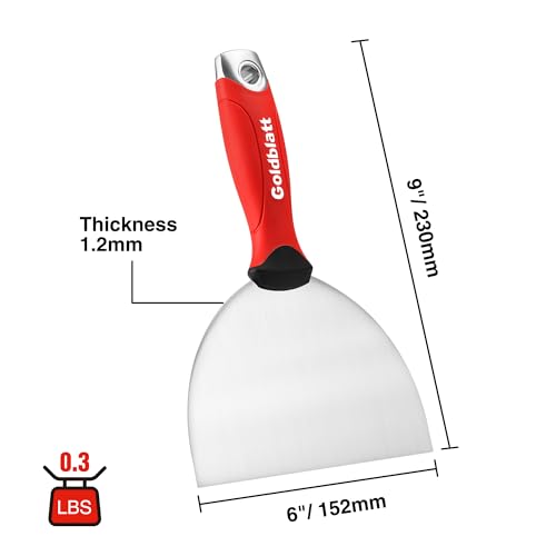 Goldblatt 6" Putty Knife, Stainless Steel Scraping Paint, Putty Knife Scraper with Hammer End, Soft Grip, Perfect for Drywall Repairing and Finishing - size: 6 Inch