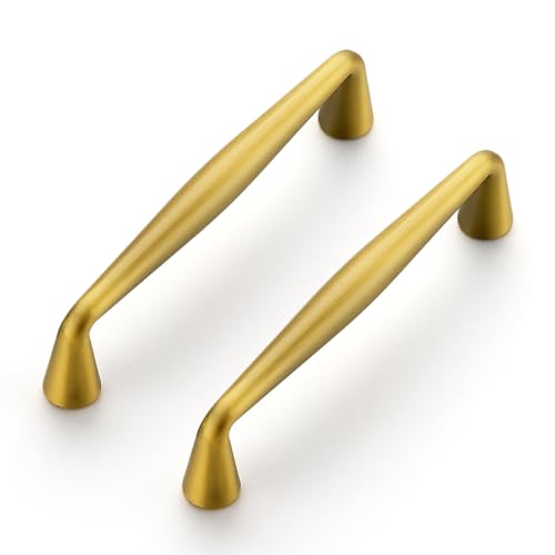 Ravinte Brushed Brass Cabinet Handles Solid Handles,3-3/4 Inch,10 Pack - color: Brushed Brass, size: 3-3/4 Inches Hole Center