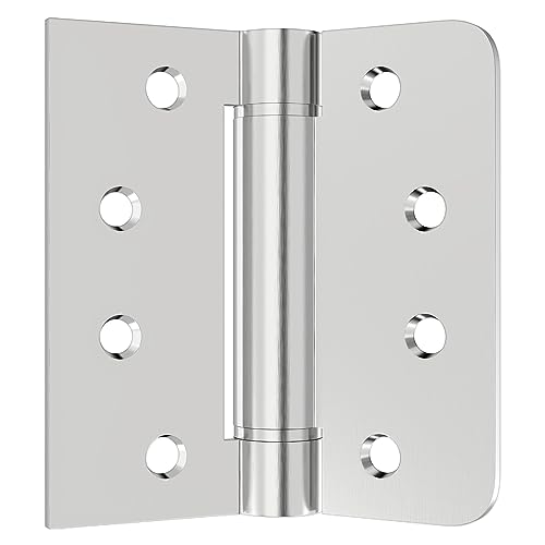Self-Closing Door Hinges 4Inch 304 Stainless Steel Hinges Spring Hinge Heavy Duty Hinges with Square Rounded 5/8" Radius Corner Adjustable Tension 2 Pack - style: C hole - Square&Round