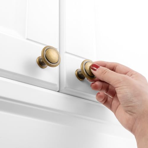 KOOFIZO 10 Pack Antique Brass Cabinet Knobs Round Single Hole Pulls 1960 - color: Antique Brass, size: Knob 1 - 10Pcs, style: Round