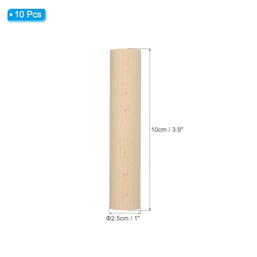 PATIKIL 1 x 4 Inch Dowel Rods Wood Sticks Unfinished Round Dowels 10pcs - size: 1"x4"