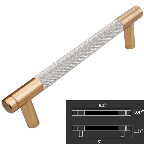 12 Pack 5 Inch 128 mm Bronze and Nickel Knurled Cabinet Handles Cabinet Pulls Aluminum Handles Pulls Oxidation Finish with Diamond Pattern 6" Length pulls (Classic-12, 5 Inch) - color: Bronze and Nickel Knurled, size: 5 Inch