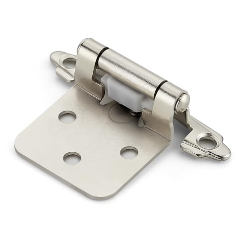 Brushed Nickel Cabinet Hinges, 1/2 Inch Overlay, 10 Pack(5 Pairs) | Self-Closing Design, Semi-Concealed Face Frame Fit, Surface Mount, For Kitchen Doors, Cabinets, Hardware Updates - color: Brushed Nickel
