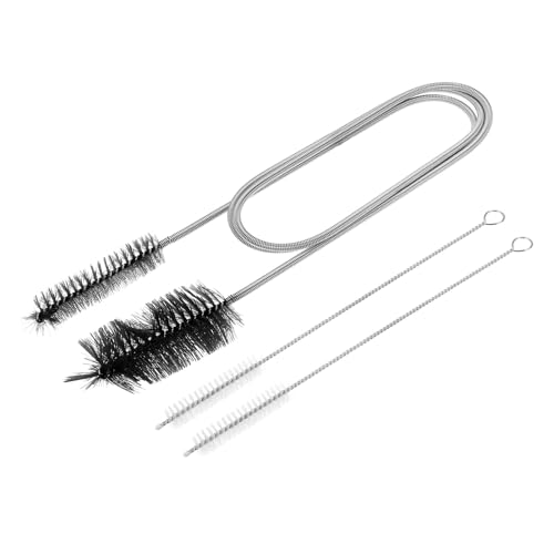 HARFINGTON 3pcs Flexible Long Drain Brush Straw Cleaner Set 35.43" Stainless Steel Double Ended Hose Brush with 8" Nylon Long Tube Pipe Cleaning for Fish Tank Sink Pipe, Black - color: Black, size: 90cm