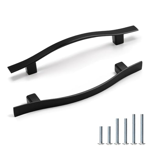KNOBWELL 30 Pack 3-3/4 inch Hole Center Matte Black Kitchen Cabinet Pulls,Wave Style Modern Dresser Pulls Hardware Kitchen Cabinet Handles for Bathroom Bedroom Vanity,Zinc Alloy - color: Matte Black, size: Hole Center：3-3/4 inch（96mm）