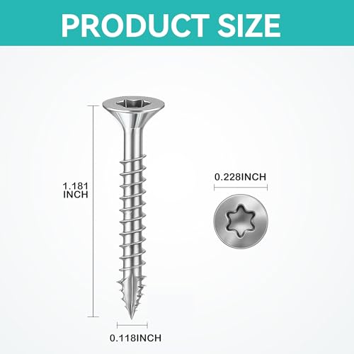 Wood Screws #4 × 1-1/4 inch Torx Star Drive Deck Screws Flat Head M3 × 30 Countersunk T10 Self Tapping Thread Cut 200pcs Carbon Steel Galvanized Very Small Size Screw(200PCS/Small Box) - color: Silver, size: #4×1-1/4