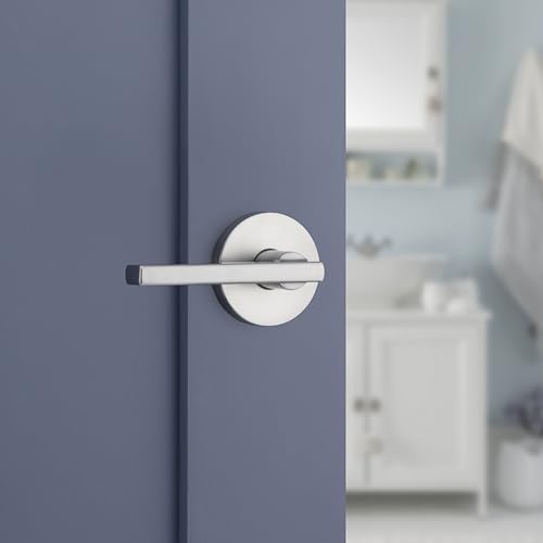 Kwikset Halifax Interior Privacy Door Handle with Lock, Round Lever for Bathroom and Bedroom, Satin Chrome Reversible Keyless Push Button Lock Door Lever, with Microban Protection - color: Satin Chrome, size: 1 Pack