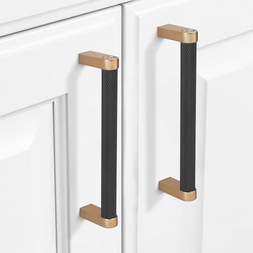 10 Pack 5 inch(128mm) Black and Champagne Bronze Kitchen Cabinet Handles Knurled Cabinet Pulls Black Drawer Pulls Kitchen Cabinet Hardware Handles Dresser Handles - color: Black And Champagne Bronze, size: 5" Hole Center（128mm）